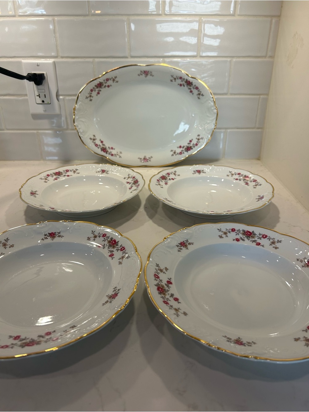 Vintage Wawel Fine Porcelain Serving Set 4 bowls, 1 serving platter – 5 Pieces